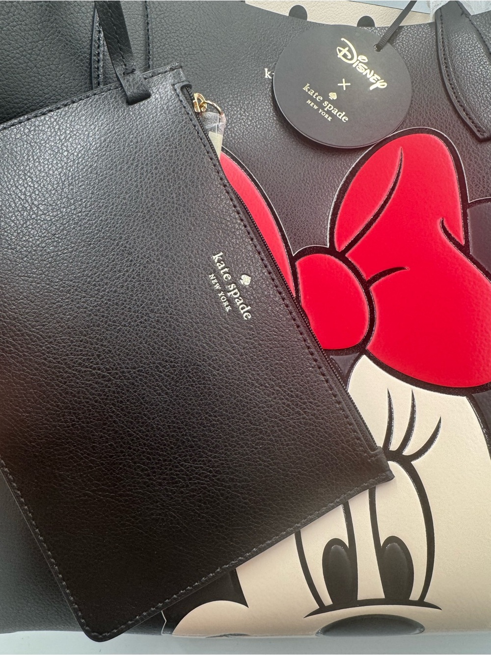 Kate Spade x Disney Minnie Mouse Tote Black Red Bow + Matching Pouch NWT - Picture 6 of 16